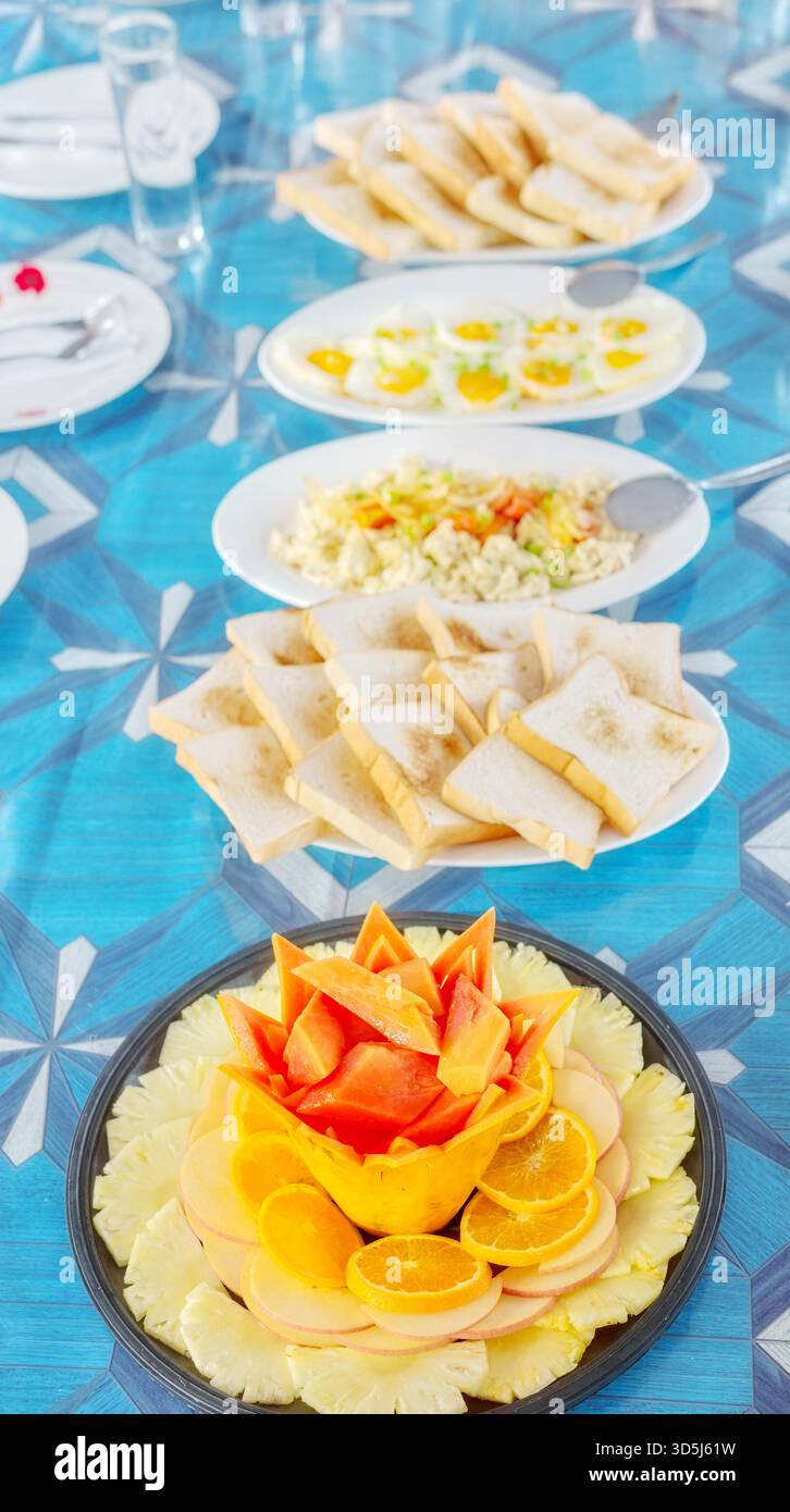 A healthy breakfast on the table, selective focus. Stock Photo