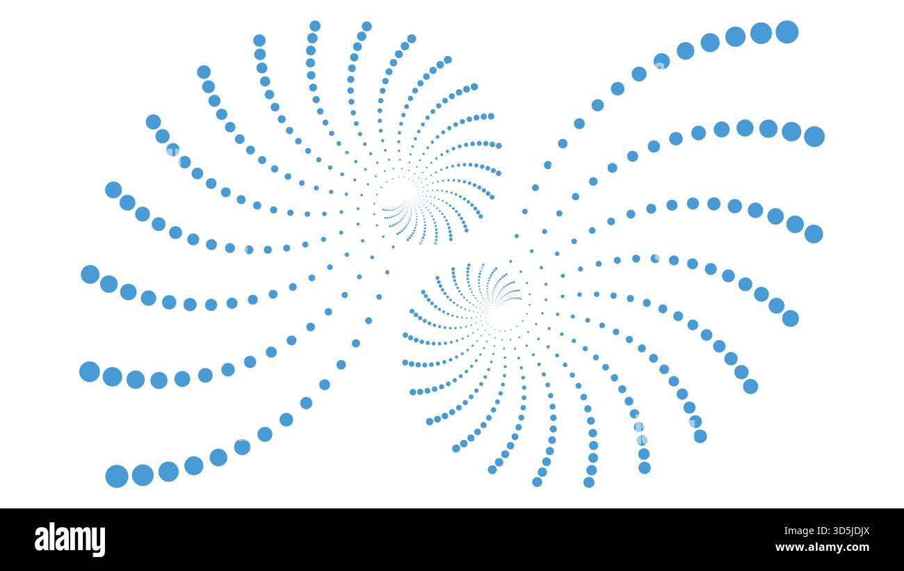 Abstract blue dot spiral pattern vector, halftone vortex design element isolated on white background Stock Vector
