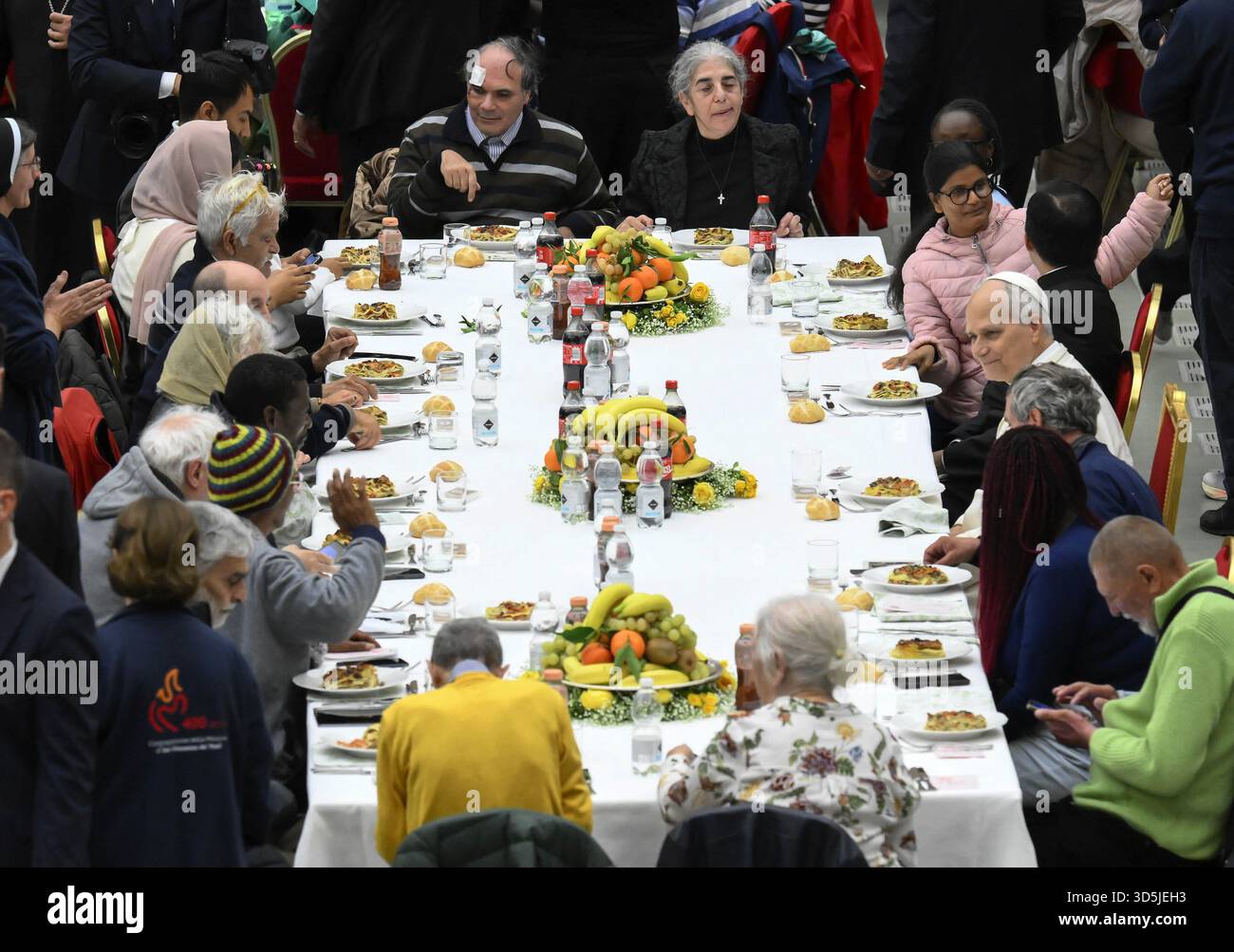 Pope Leo XIV attends a special lunch with indigent people to mark the Jubilee of the Poor on November 16, 2025 at the Vatican. Pope Leo XIV urged leaders of nations to listen to the cry of the poorest. Photo by (EV) Vatican Media/ ABACAPRESS.COM Credit: Abaca Press/Alamy Live News Stock Photo