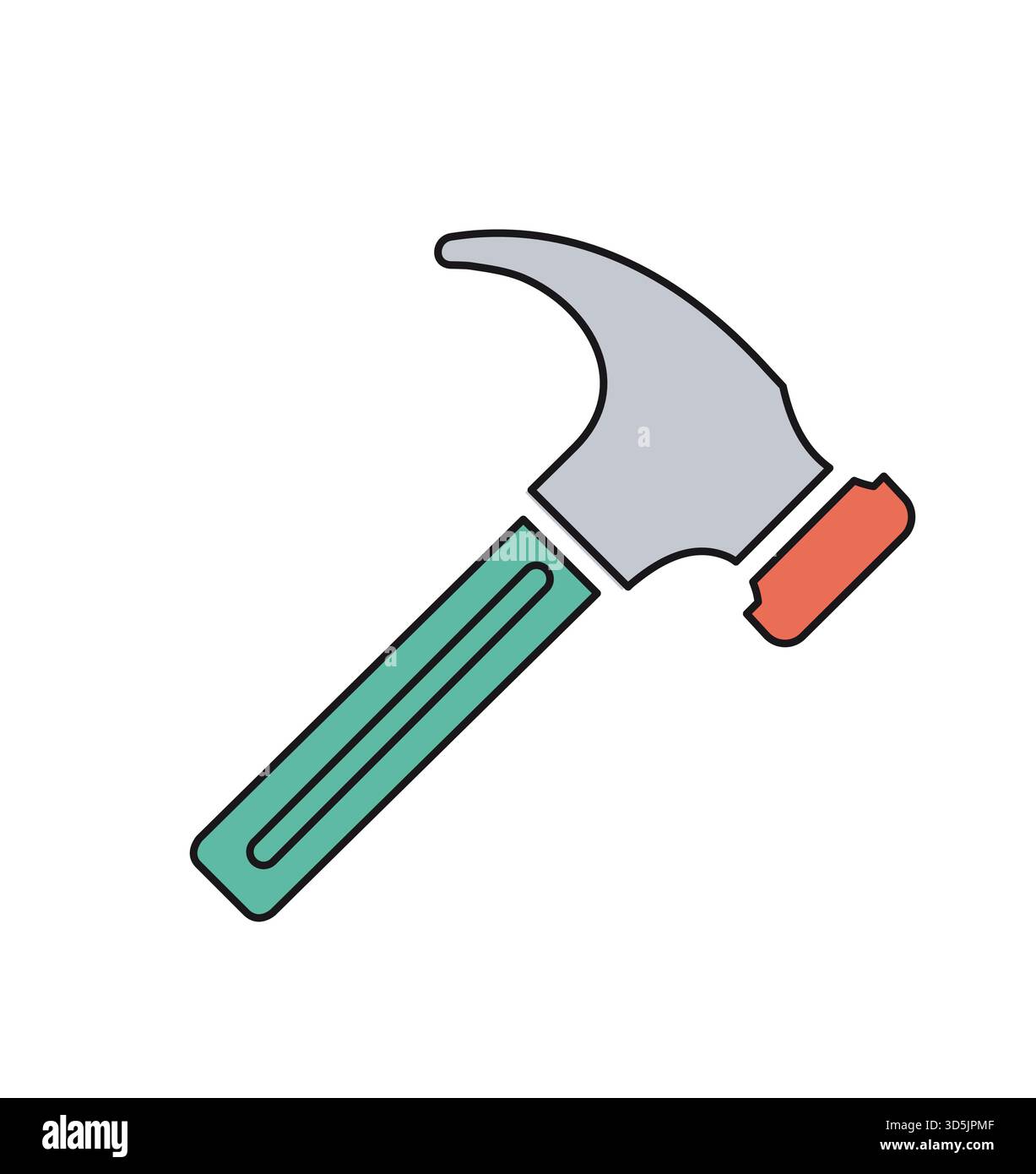 Claw hammer with green handle and red impact area. Representing carpentry, handyman work, and home improvement tasks Stock Vector