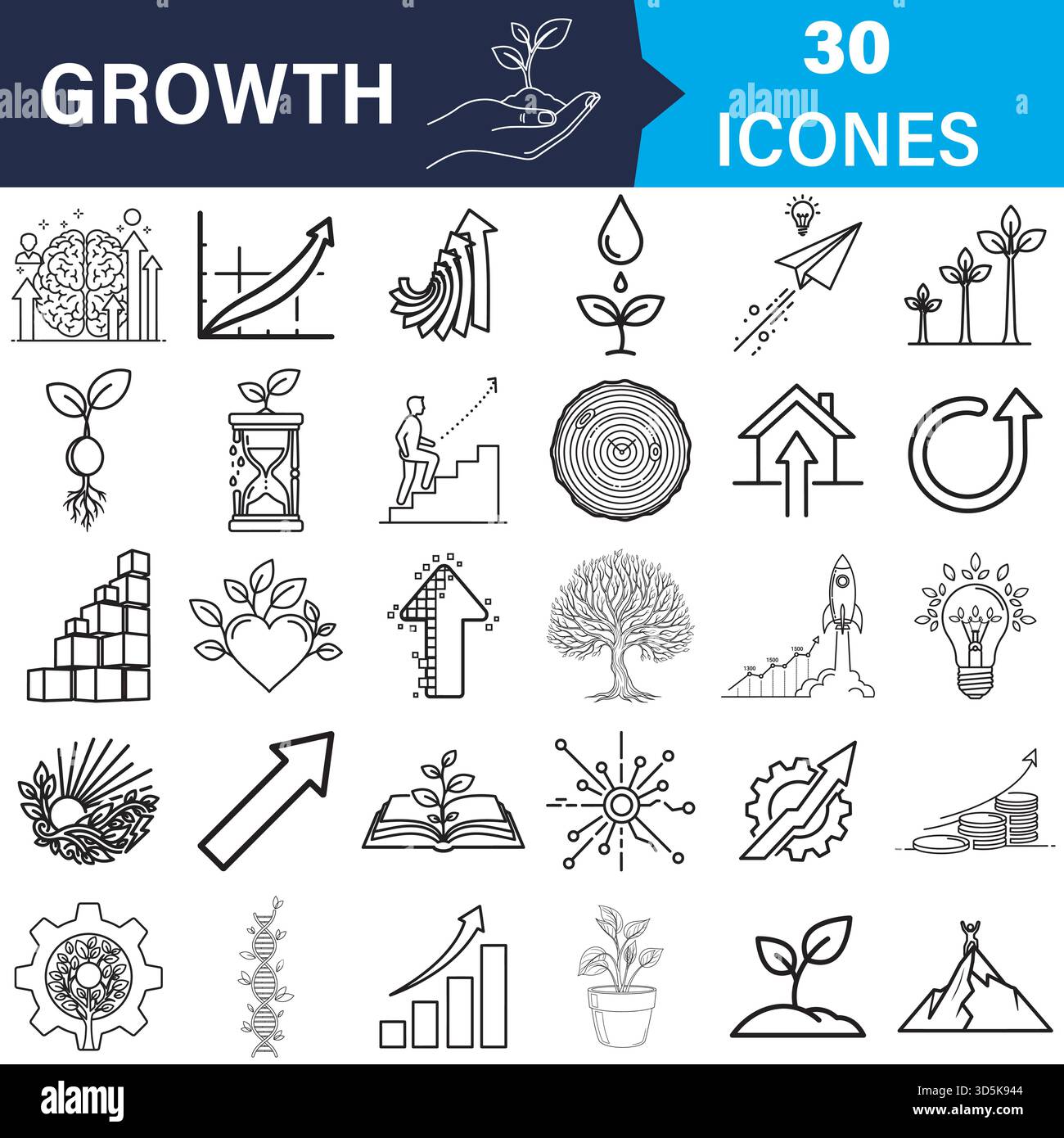 Growth icon set: business, nature, personal development, tech Vector Stock Vector