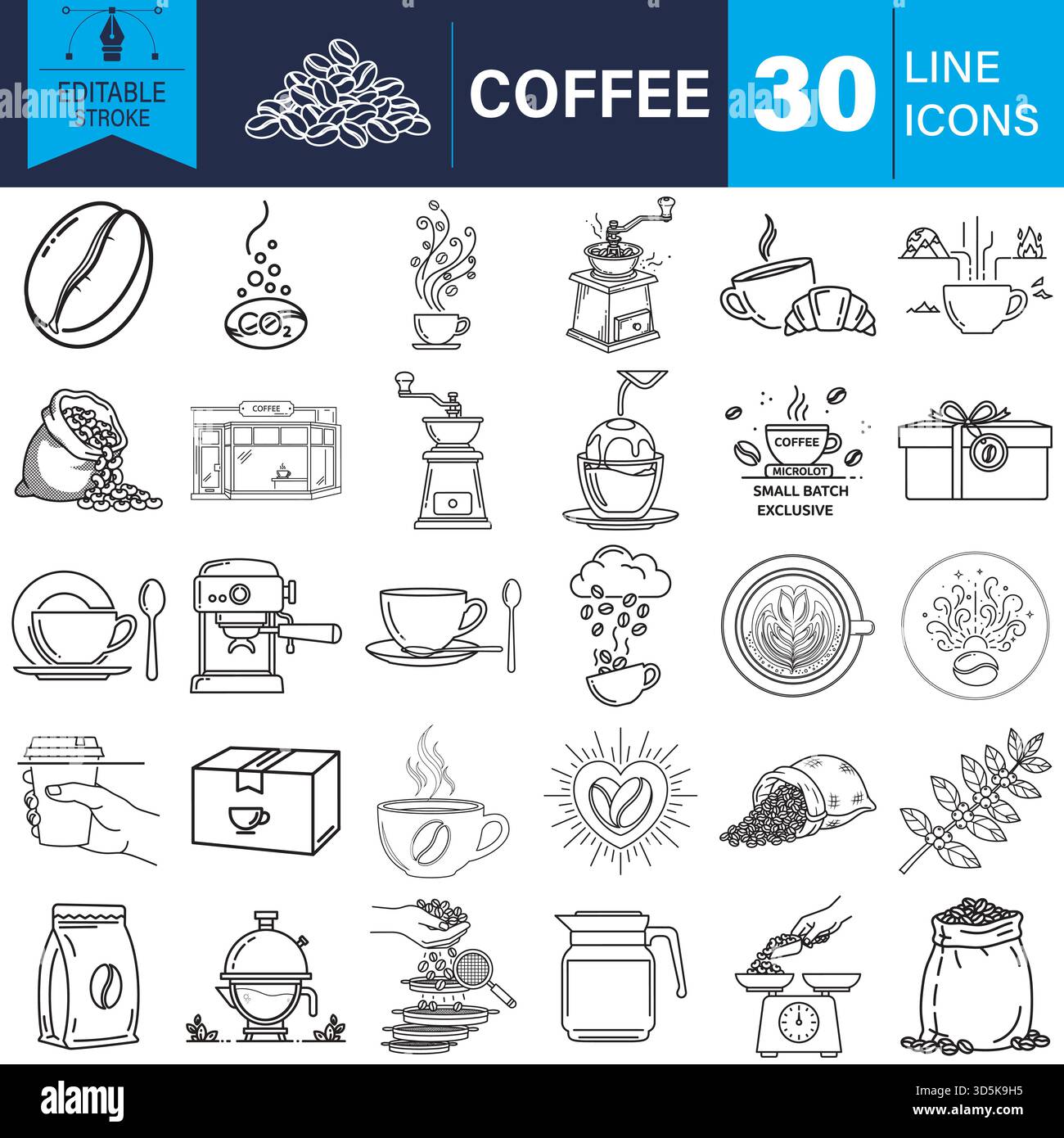 Coffee line icons collection vector illustration for design needs Vector Stock Vector