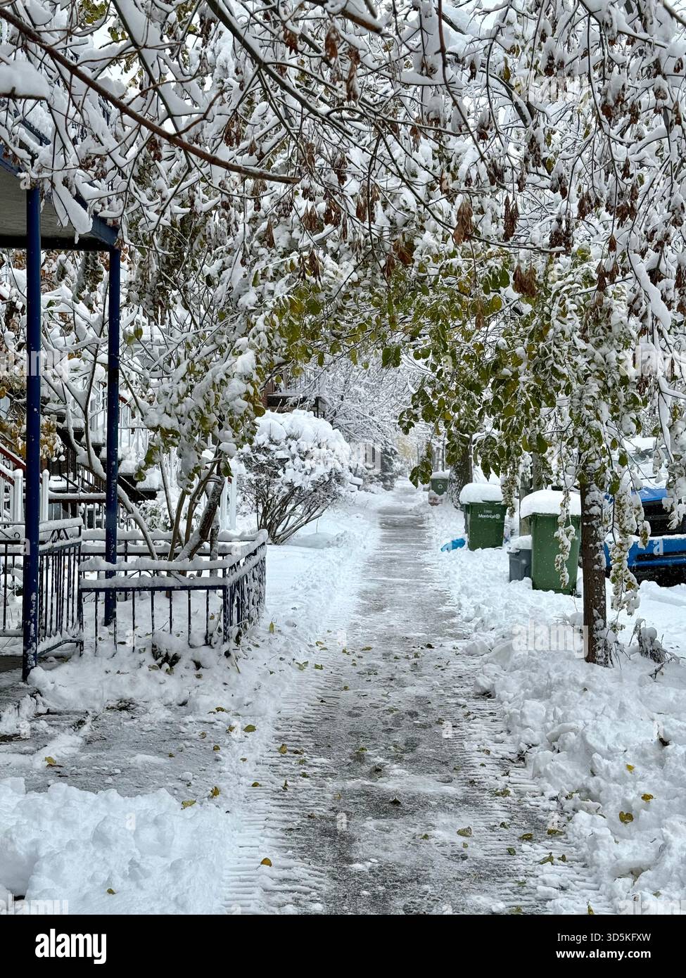 Street with snow, Villeray, Montreal, Canada - Smartphone Captured Stock Image
