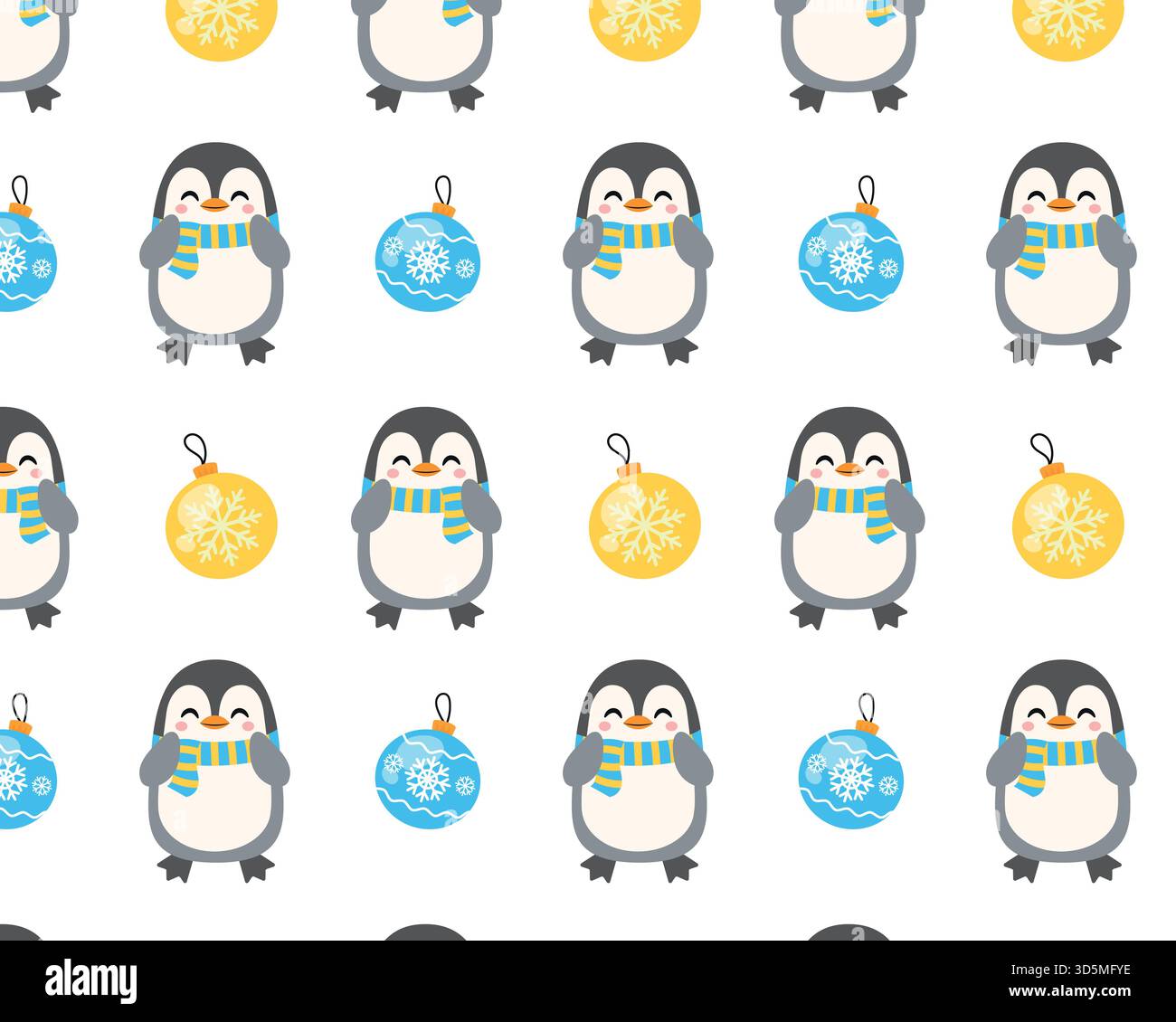 Seamless Christmas pattern. Cute penguins. Isolated background. Vector illustration. Stock Vector