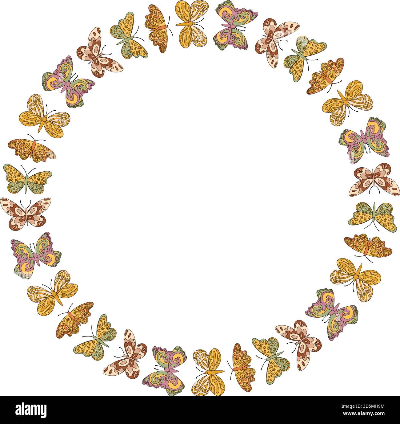 Groovy Retro Butterfly Circle Border Pattern Stock Vector