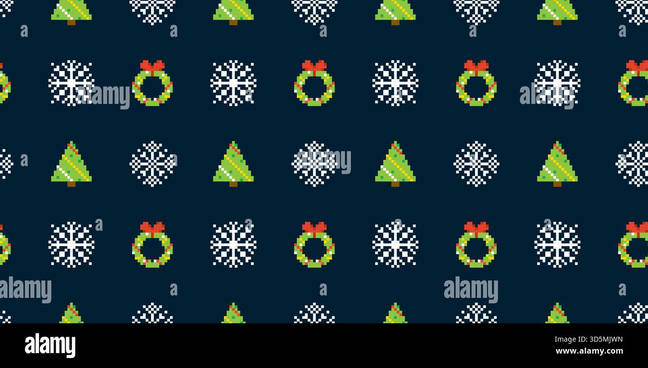 Christmas Tree Pixel Seamless Pattern Stock Vector