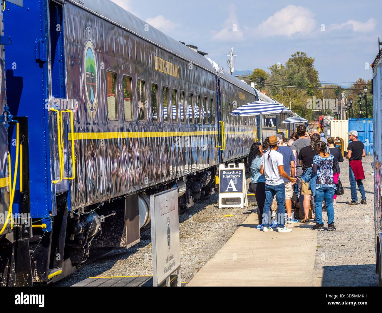 People waiting to board the The Blue Ridge Scenic Railway train at the ...