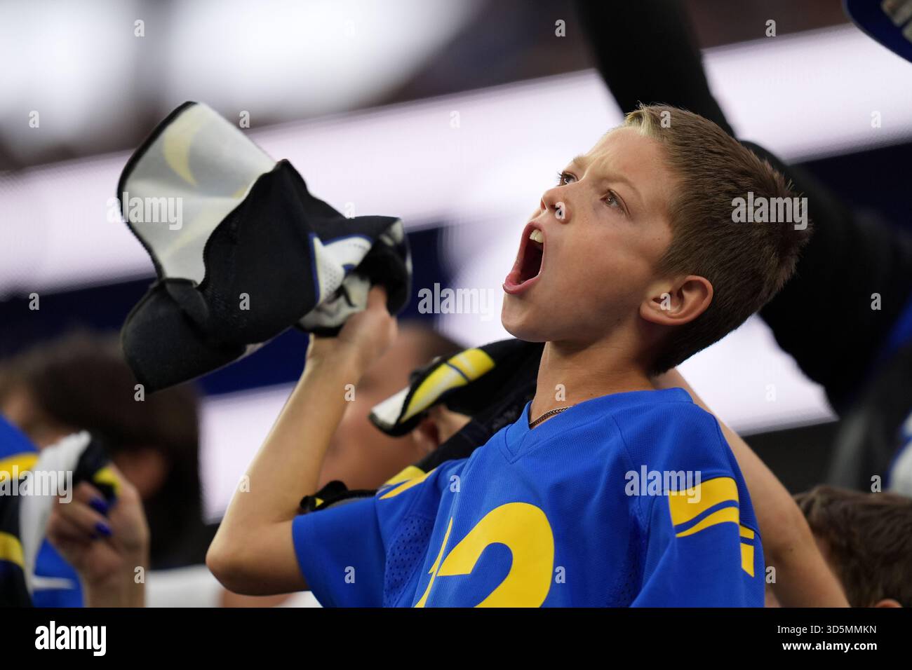 Kid Rams Fans A young Los Angeles Rams fan cheers during the second half of an NFL ...
