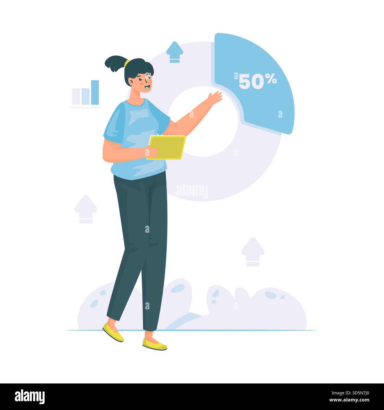 Woman with pie chart presentation report vector illustration Stock Vector