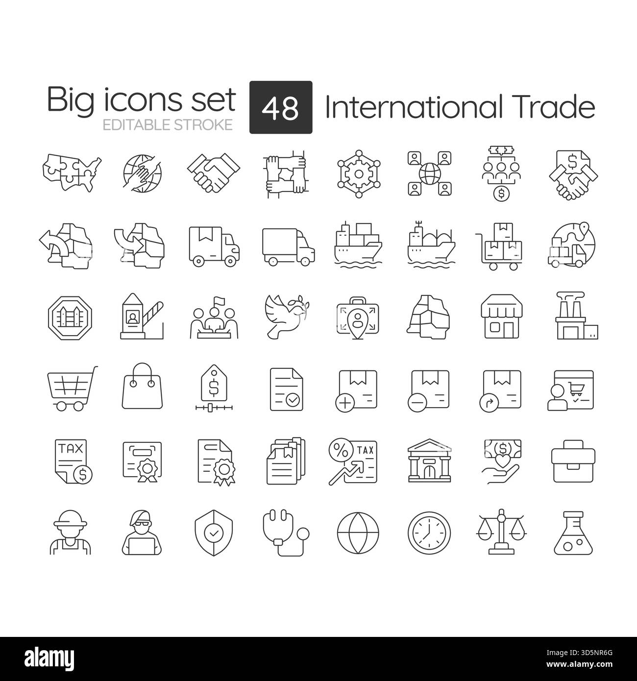 International trade line icons set Stock Vector