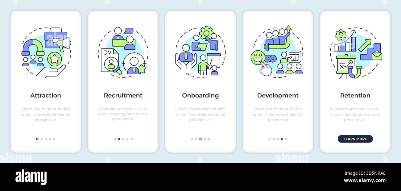 Employee lifecycle onboarding mobile app screen Stock Vector