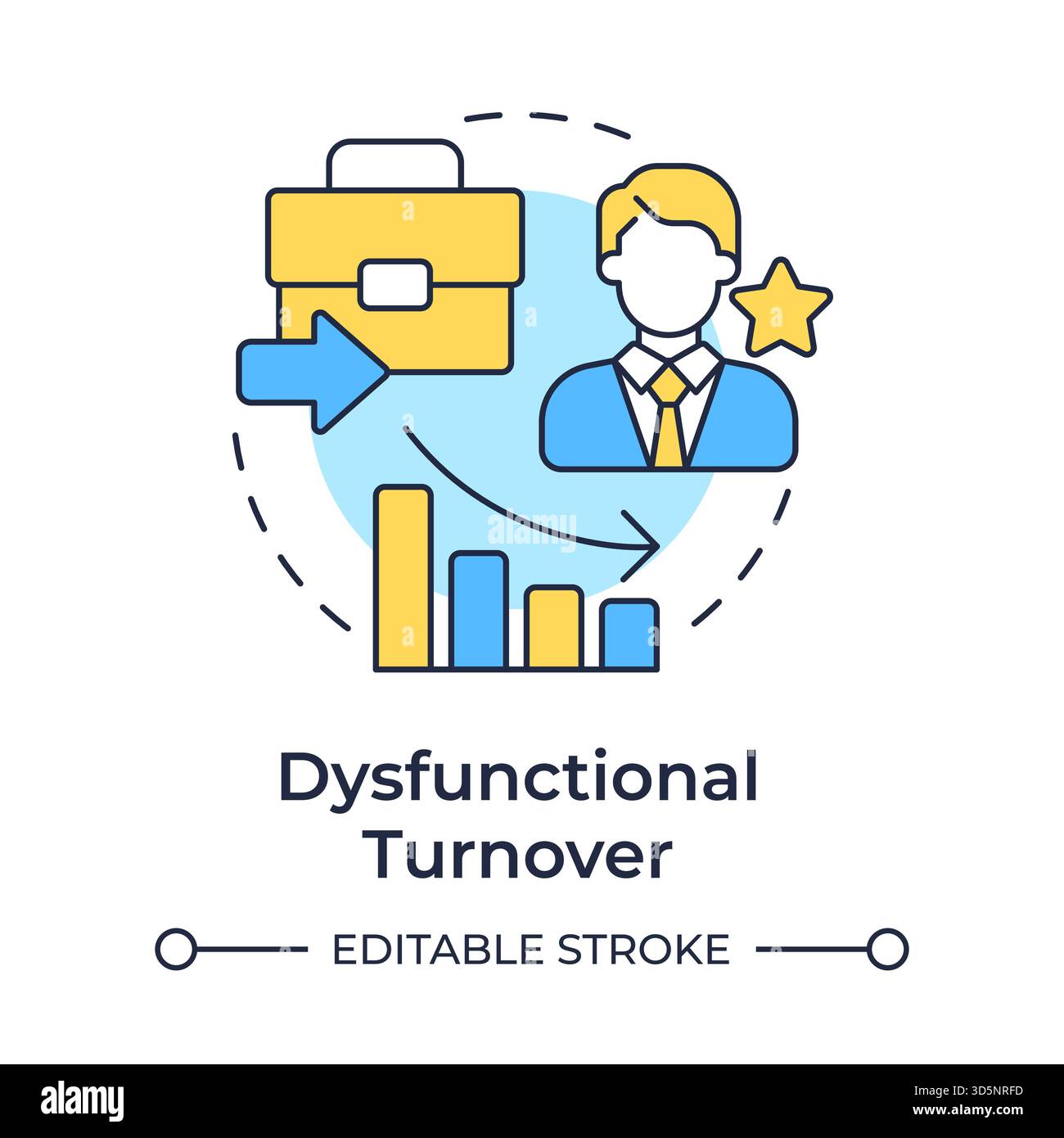 Dysfunctional turnover multi color concept icon Stock Vector