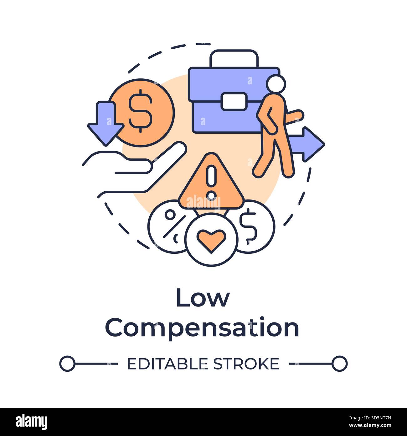 Low compensation multi color concept icon Stock Vector