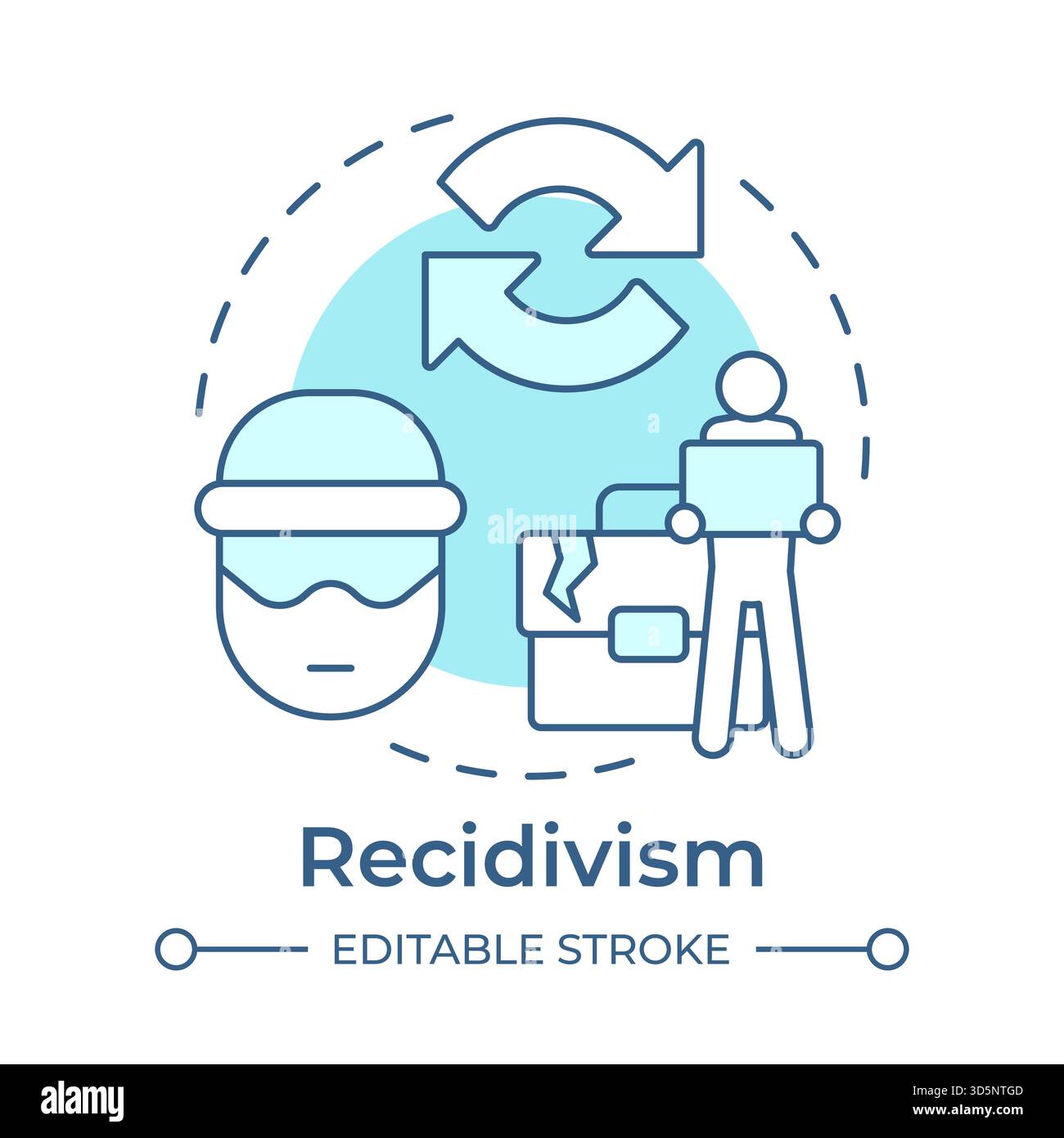 Recidivism soft blue concept icon Stock Vector