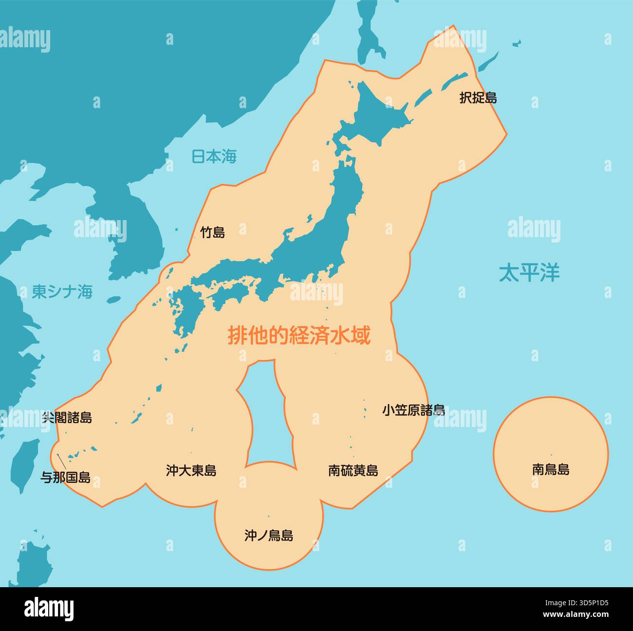 Vector map illustration of Japan's borders and exclusive economic zone ...