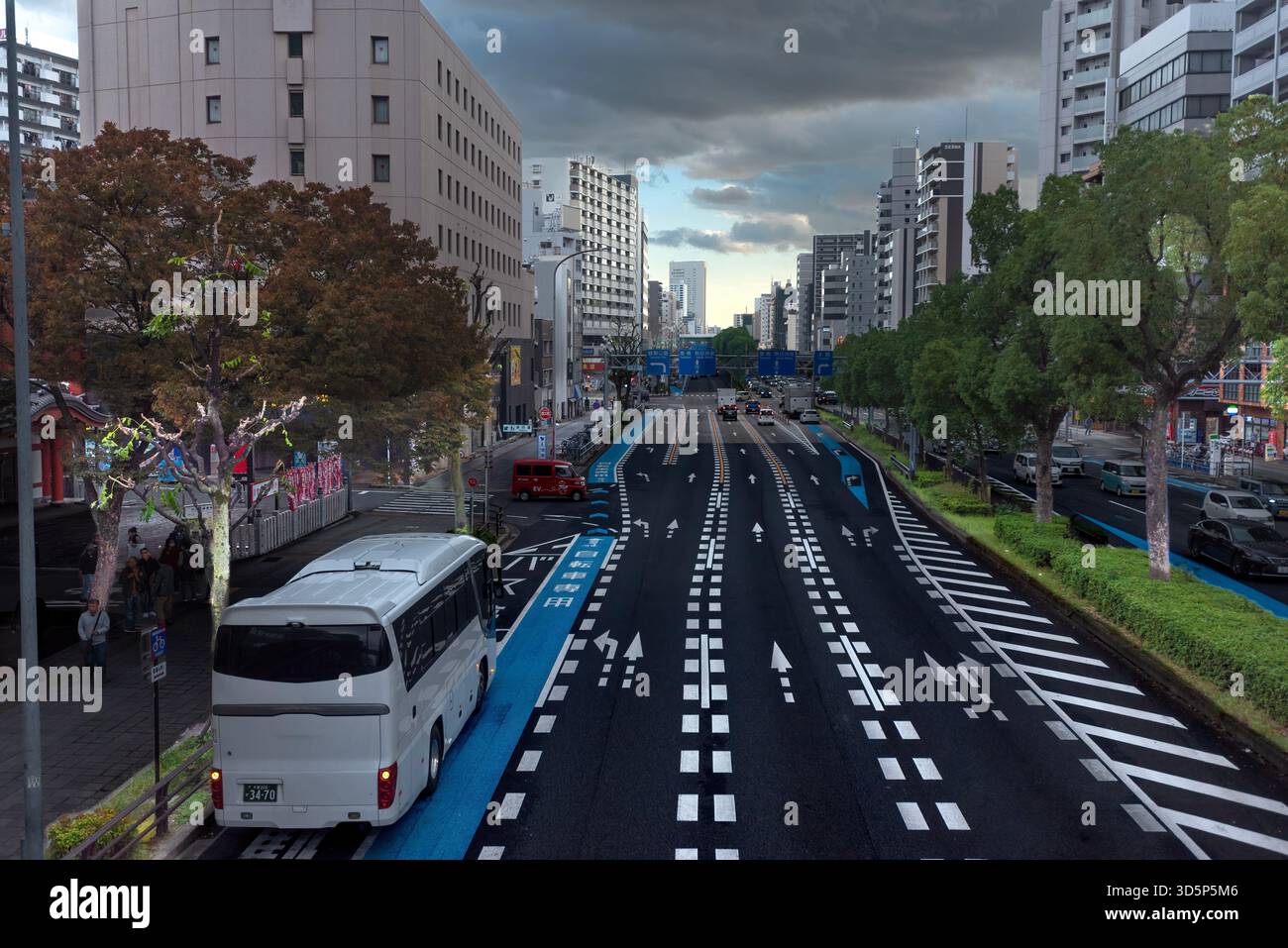 Multilane road in central Japan city at dusk Stock Photo