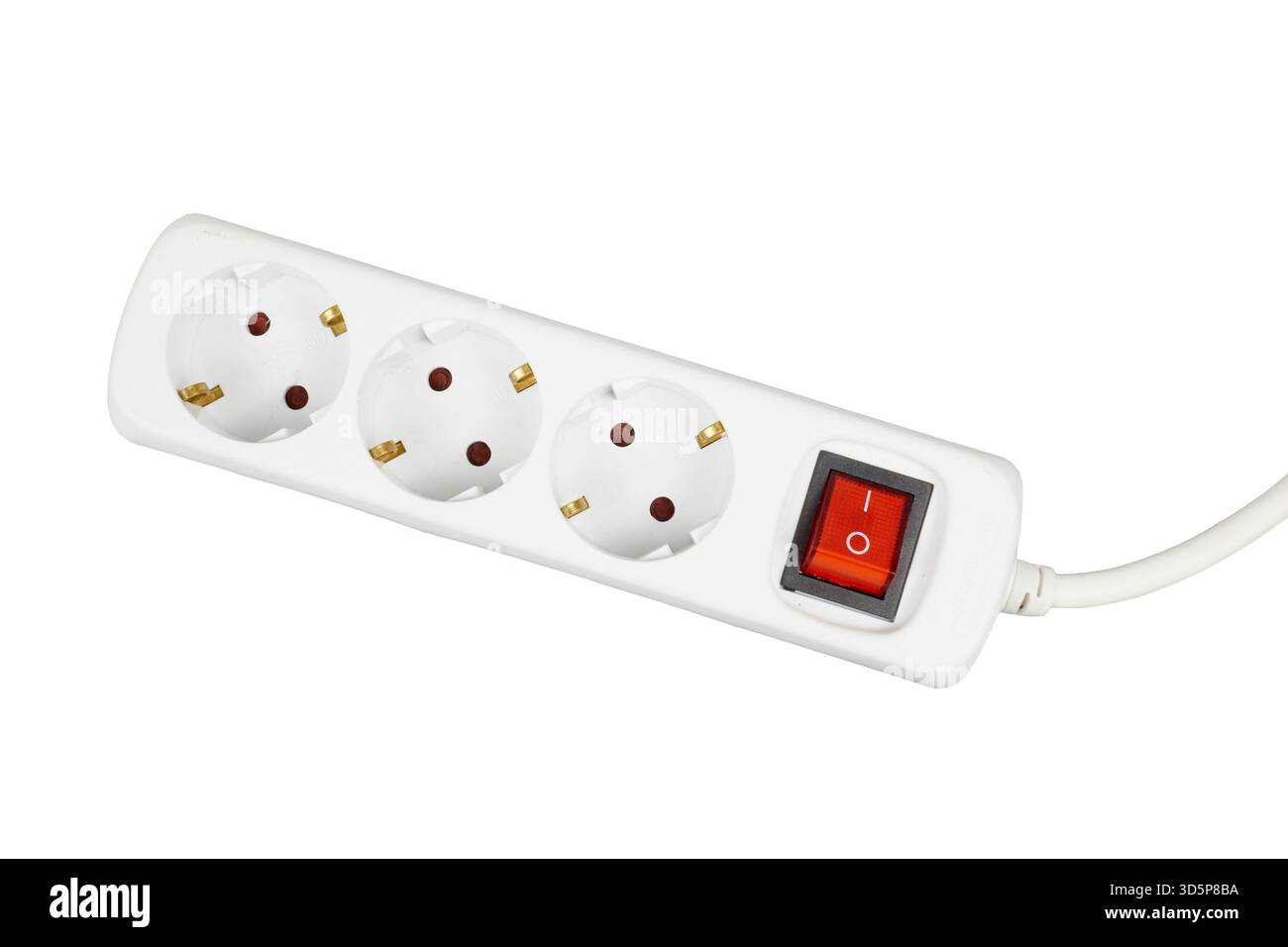 white electrical outlet with red switch isolated on white Stock Photo