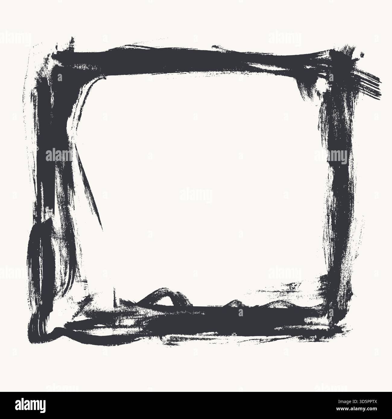 Brush Stroke Square Frame Design. Black Paint Rectangular Frame. Bold Grunge Brush Frame on White Background Stock Vector
