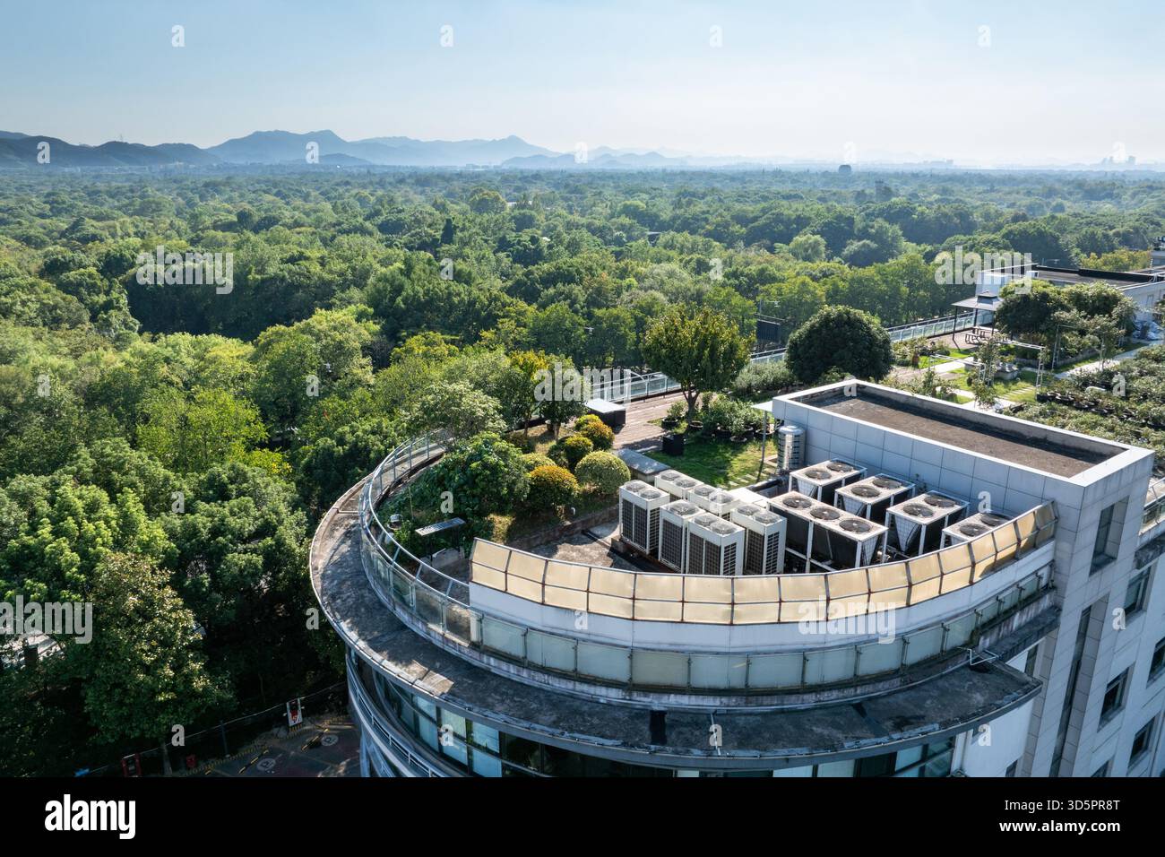 Aerial view of building rooftop with HVAC ducts Stock Photo - Alamy