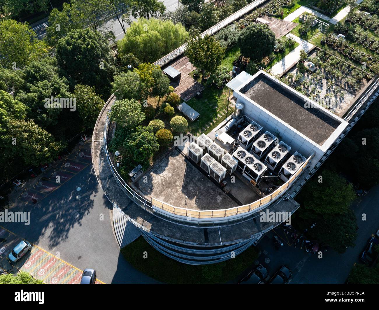 Aerial view of building rooftop with HVAC ducts Stock Photo - Alamy