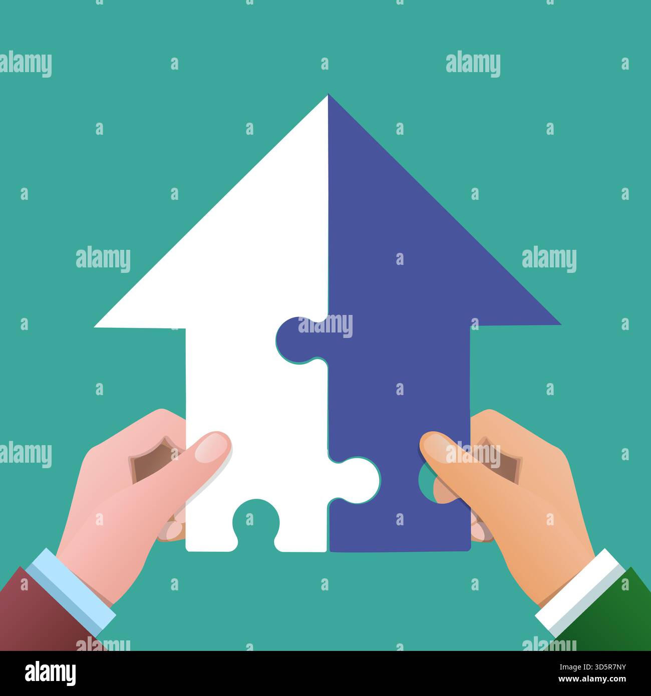Human hands merge arrow puzzle Stock Vector