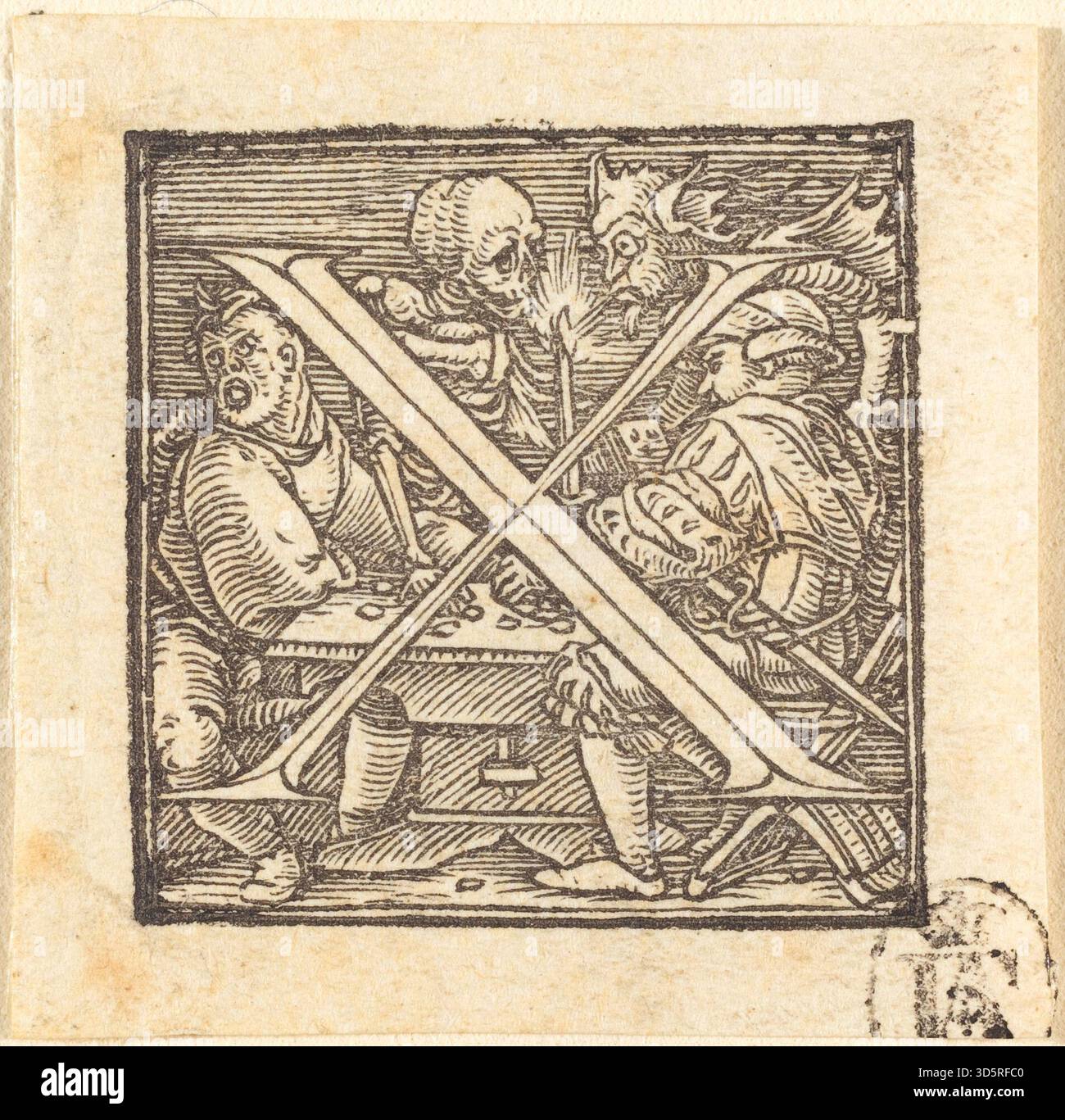A decorative letter 'X' by Hans Holbein the Younger displaying ...