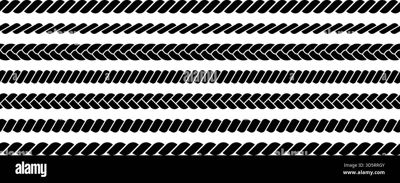 Rope line pattern. Braid border texture. Vintage nautical braided cord. Stock Vector