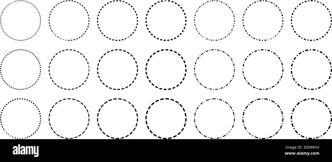 Circle border dash line. Circular frame with a dotted pattern. Template for speed, loading, and time indication. Stock Vector