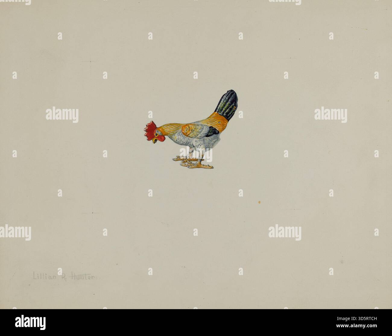This toy rooster, created by Lillian Hunter around 1938, is a small ...