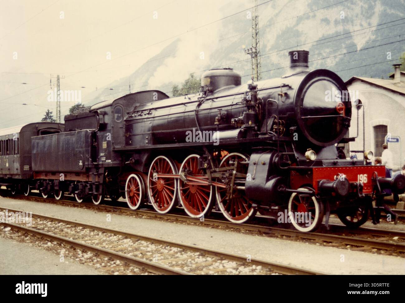Italian steam locomotive in the station of Turin Ponte Mosca