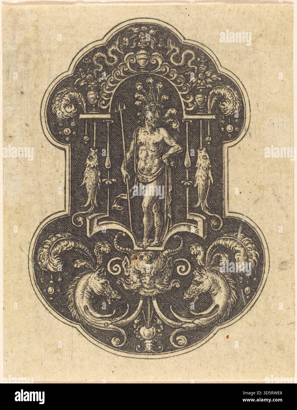 Etienne Delaune's engraving 'Neptune' portrays the Roman god of the sea ...