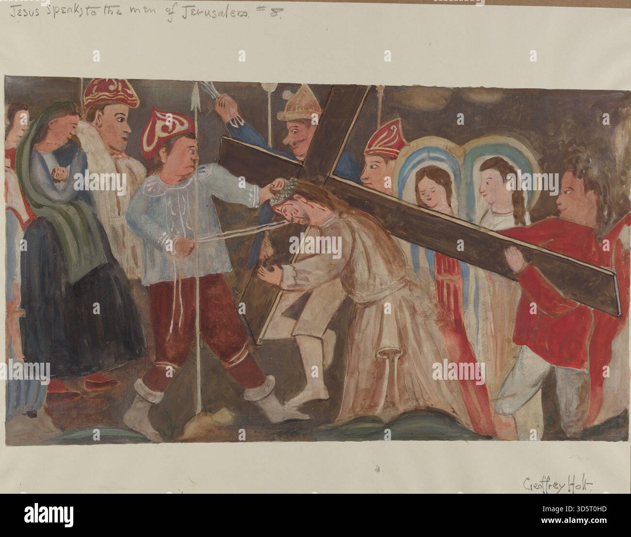 Religious Expression 'Station of the Cross No. 8' (c. 1936) by Geoffrey Holt depicts Jesus ...