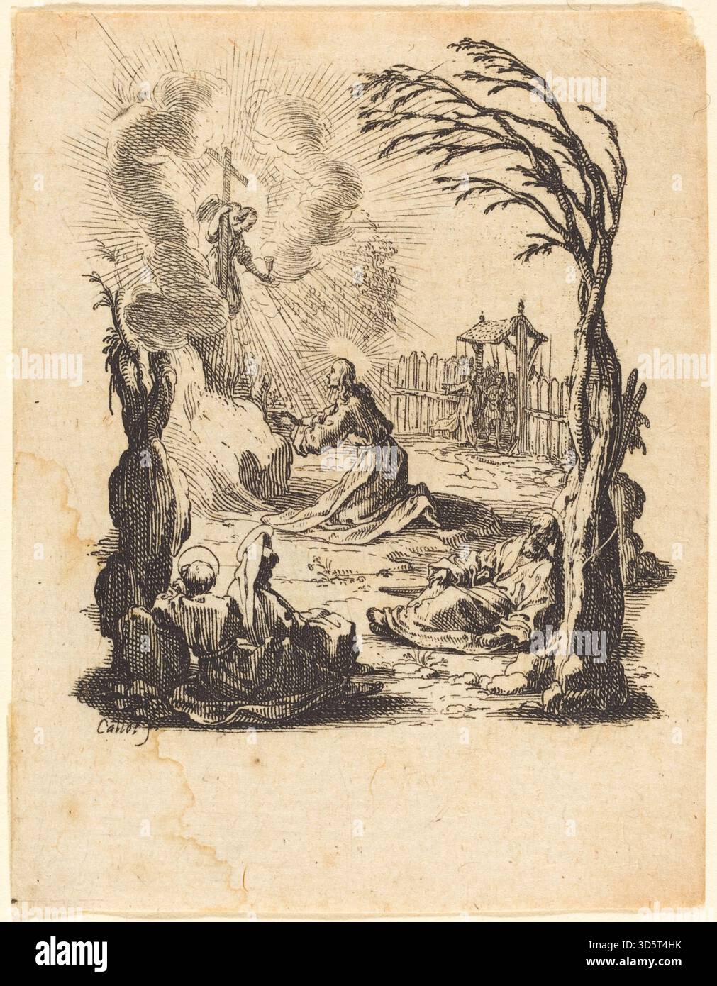 An etching by Jacques Callot depicting the Agony in the Garden, created ...