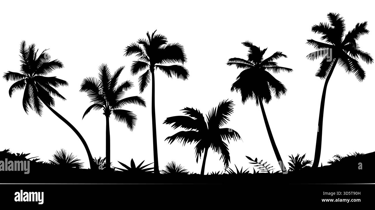 Palm tree black silhouettes seamless vector border Stock Vector Image ...
