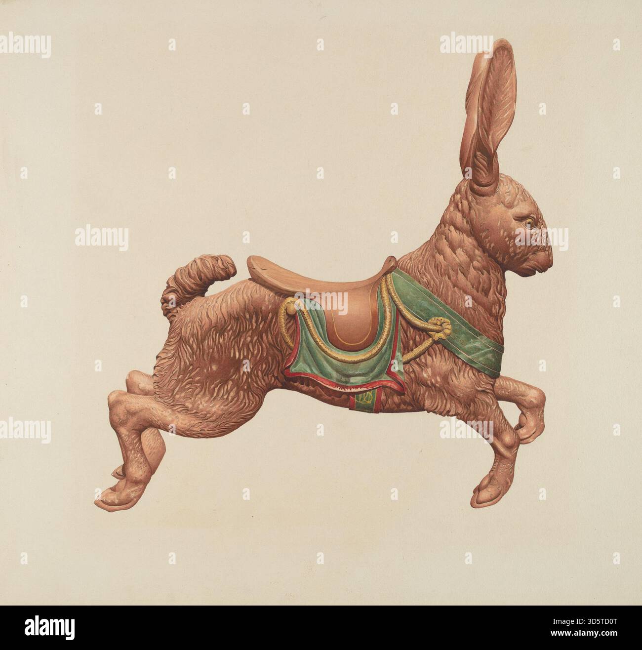 Vintage Carousel Rabbit Depicts a carved carousel rabbit figure showing wooden form, painted ...