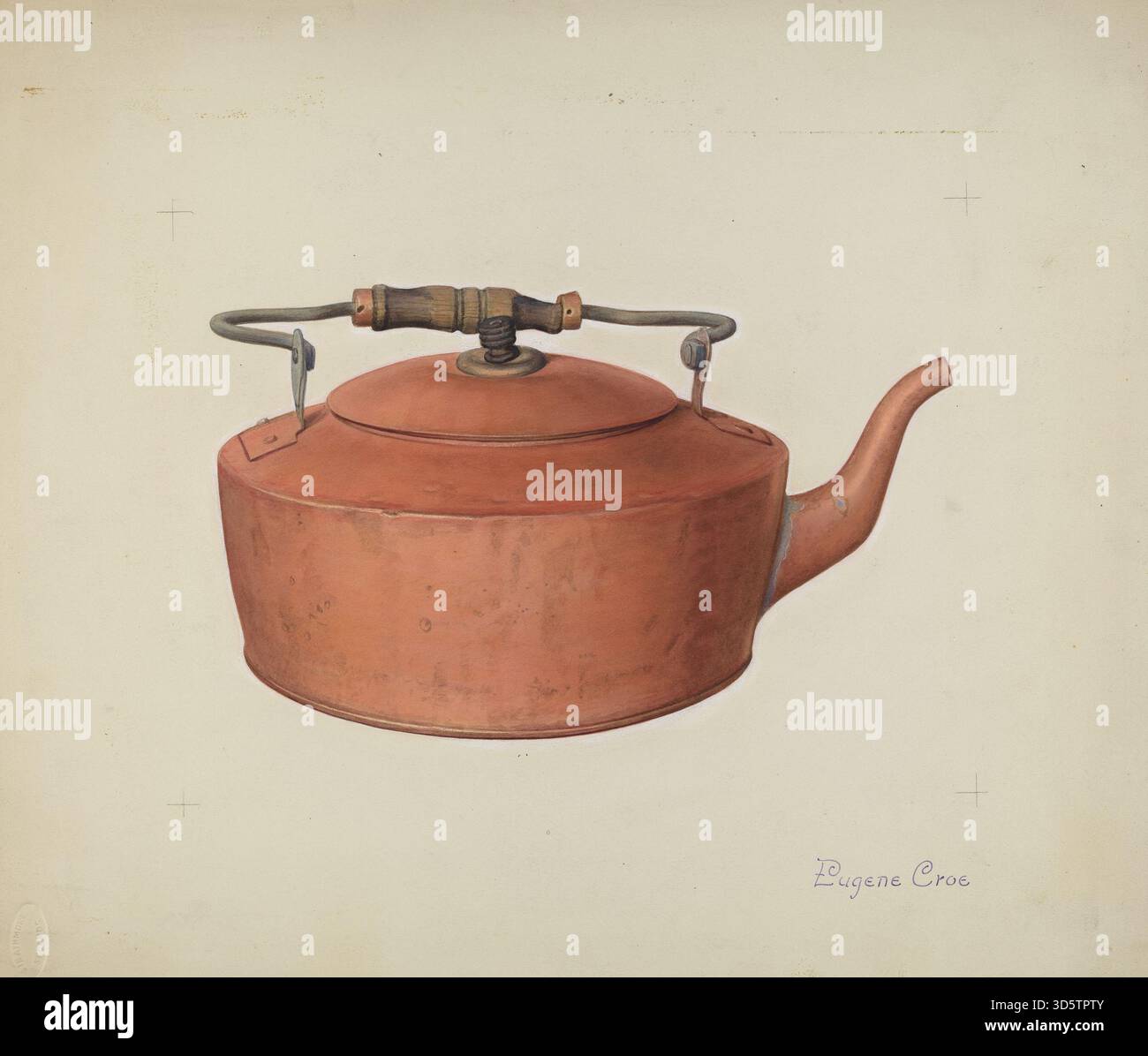 This c. 1939 copper tea kettle by Eugene Croe is a rounded vessel with ...