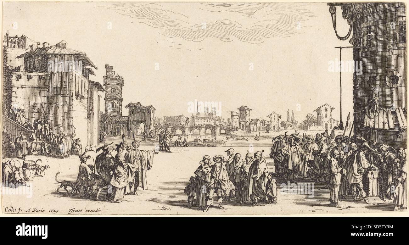 Etching by Jacques Callot from 1629 depicting a slave market scene ...