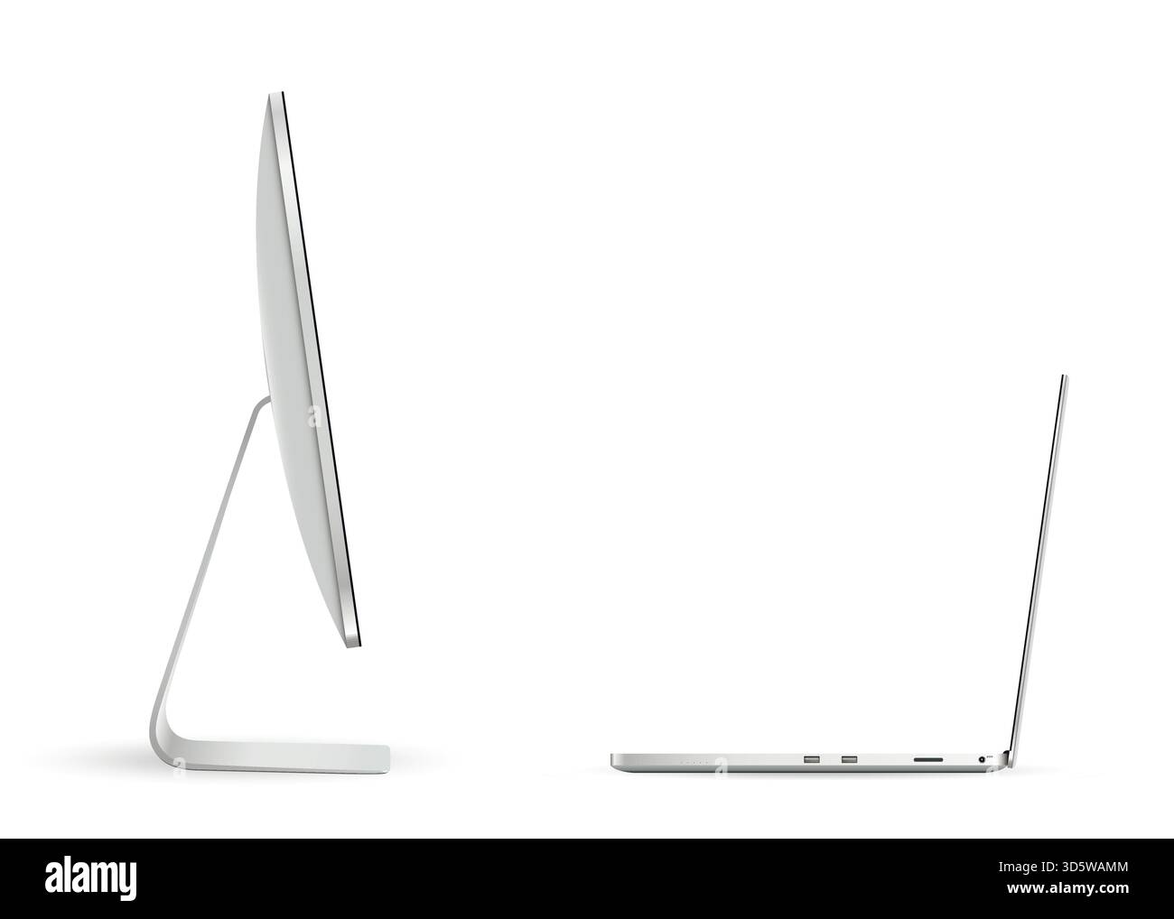 Computer and laptop are facing each other isolated on white background ...