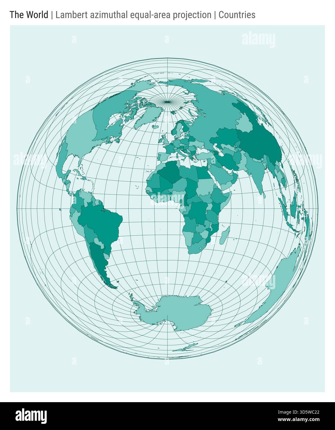 World Map. Lambert azimuthal equal-area projection. Countries style ...