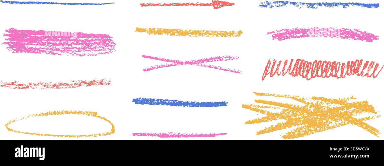 Doodle hand made lines crayon drawn set. Pencil brush stroke text ...