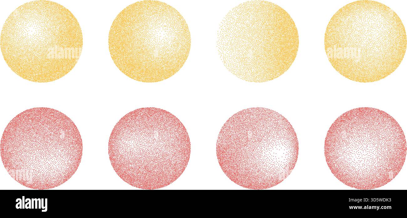 Gritty noise round elements set. Grunge dotwork gradient circles.Red ...