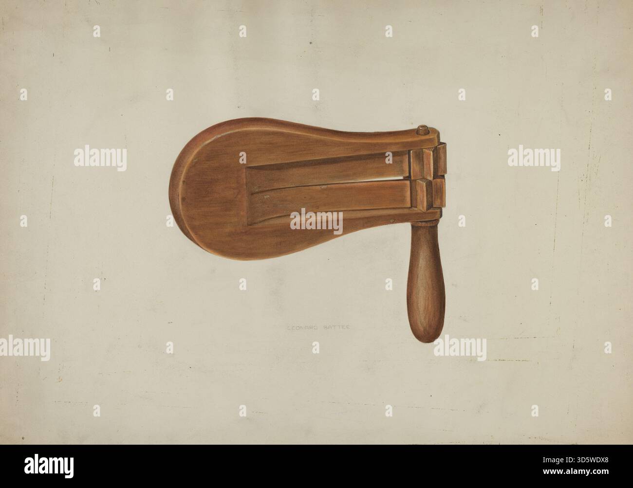 Watchmen Rattle A circa 1941 watchman's rattle by Leonard Battee showing a wooden ...