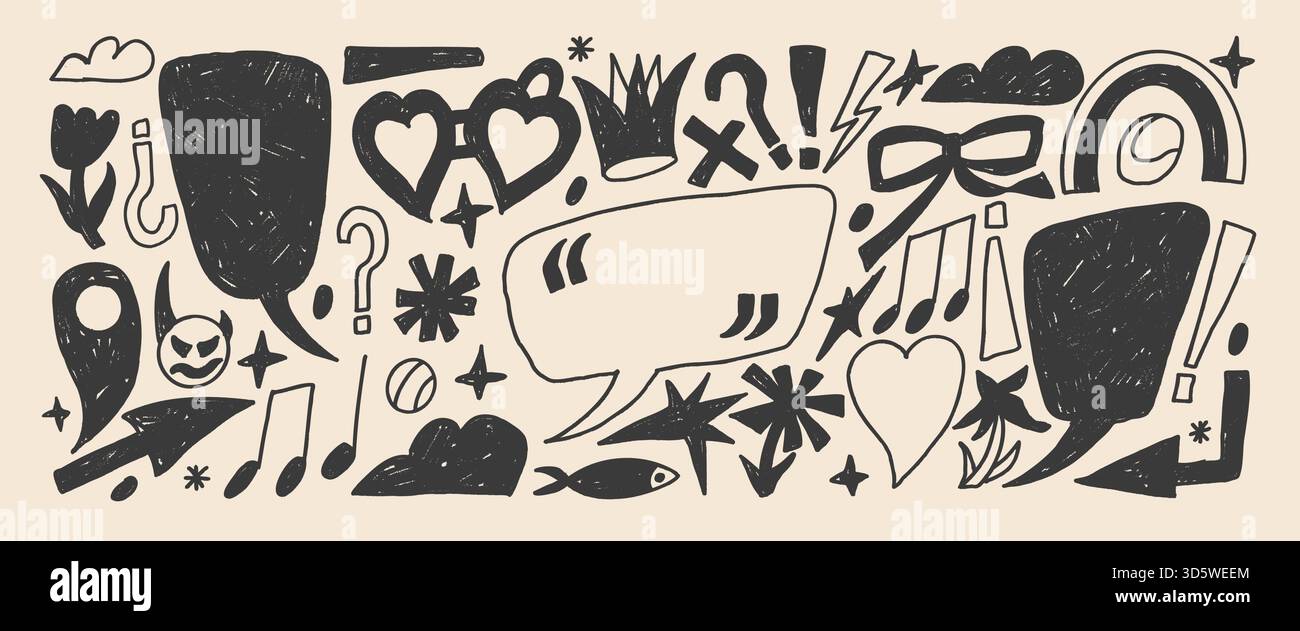 Hand Draw Callouts Hand drawn callouts doodles collage elements set. Pencil drawn speech ...