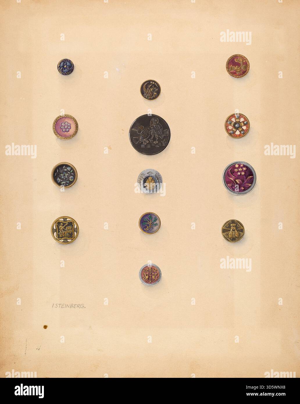 Buttons designed by Isidore Steinberg circa 1937. The pieces are made ...