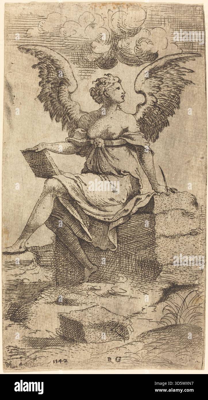 Angel Had Writing A religious painting by Master RG, 1542, depicting the Recording Angel ...