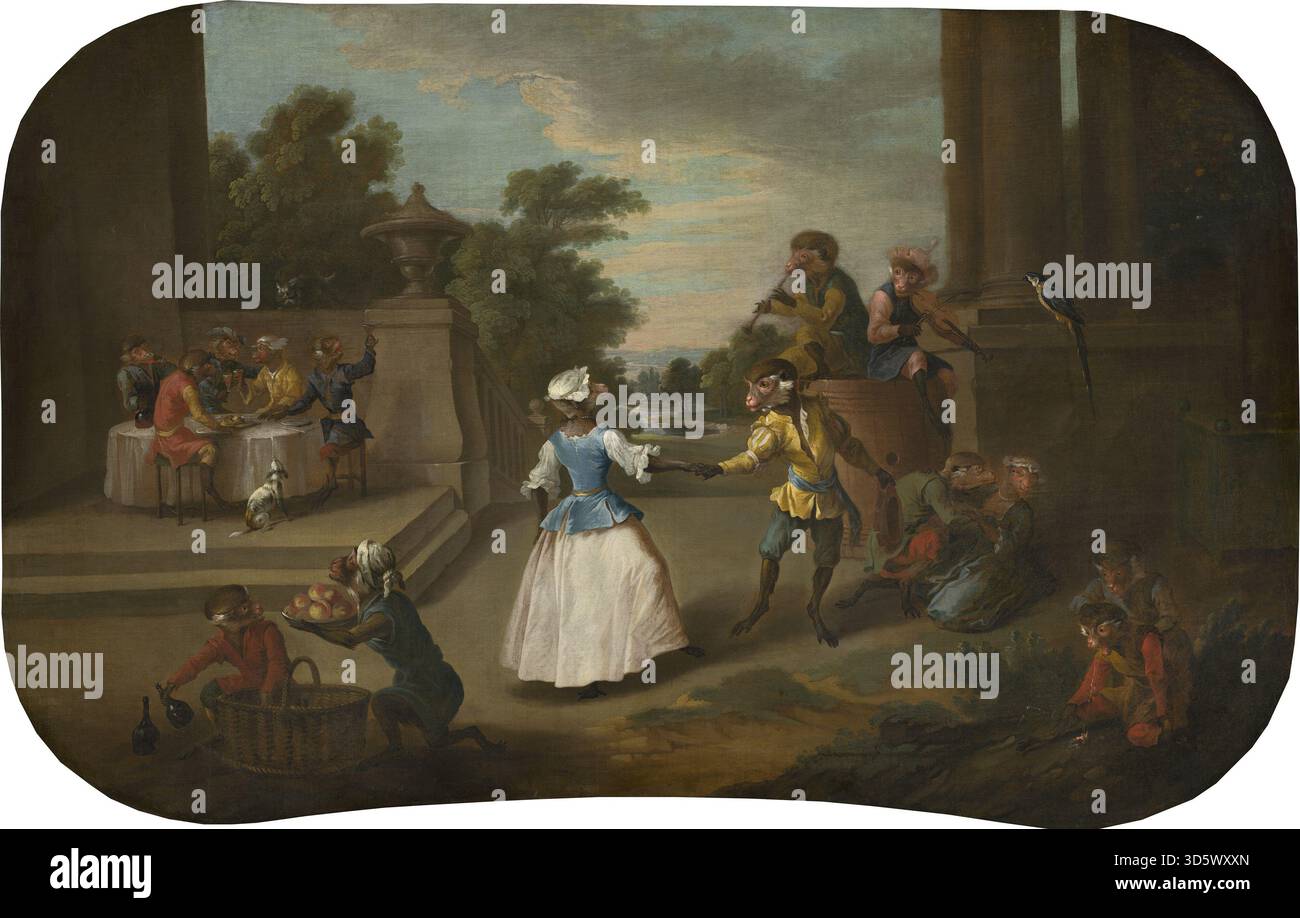 Singerie A circa 1739 painting by Christophe Huet, 'Singerie: The Dance ...