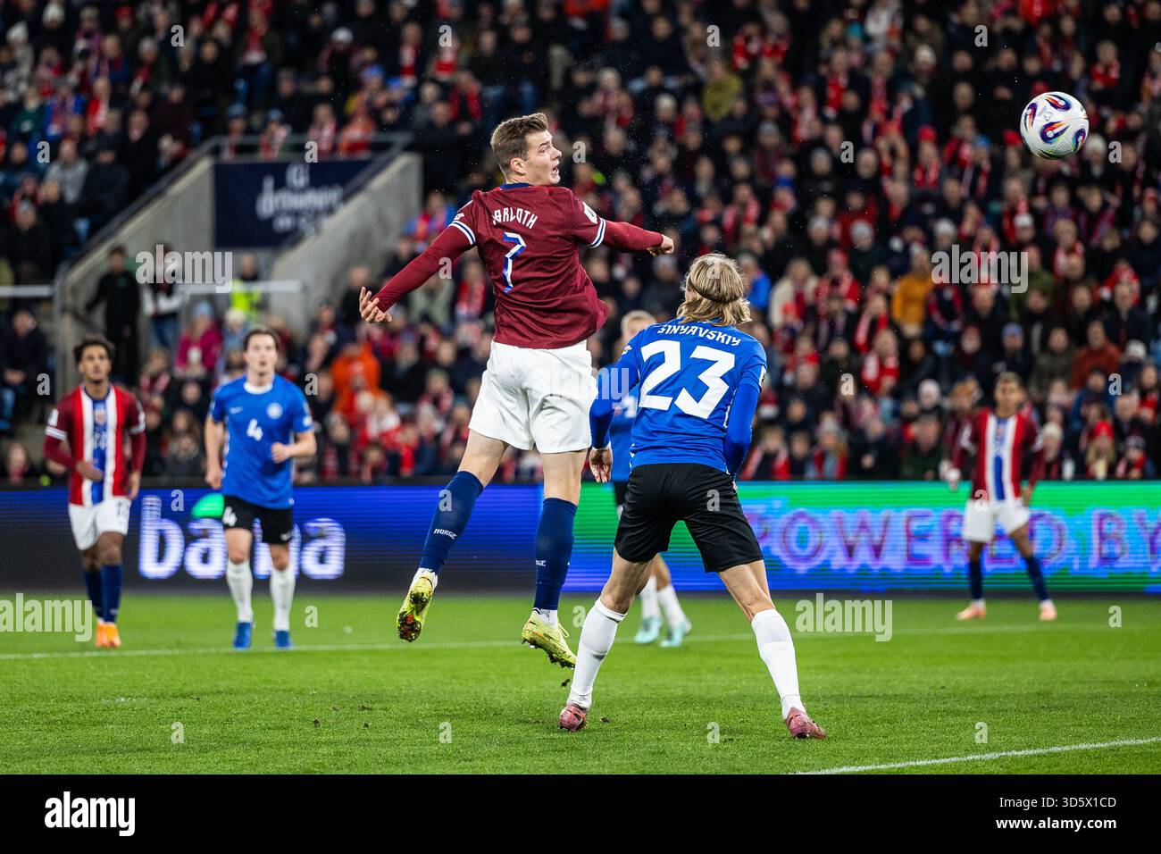 Alexander Sørloth at Norway v Estonia World Cup Qualifier, Oslo, Norway Stock Photo