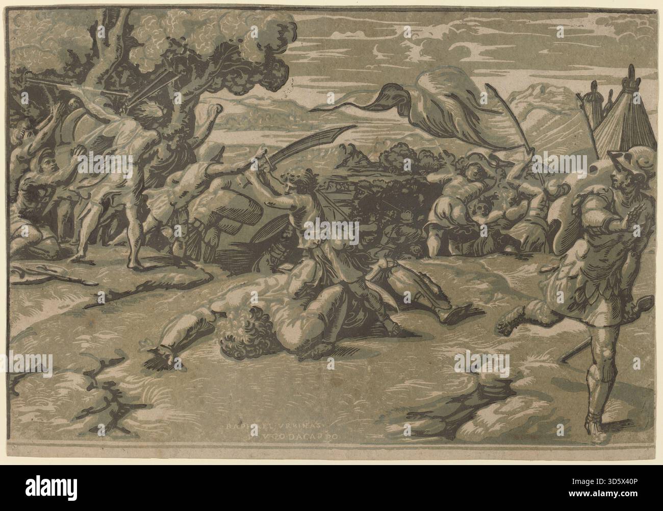 A print by Ugo da Carpi after Raphael depicting the biblical scene of ...