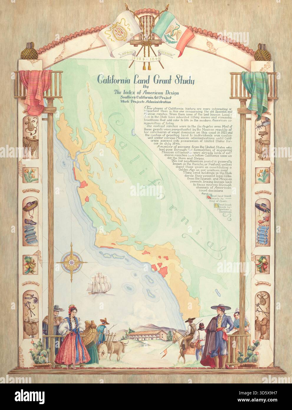 This map by Hal Blakeley, created between 1935–1942, depicts California ...