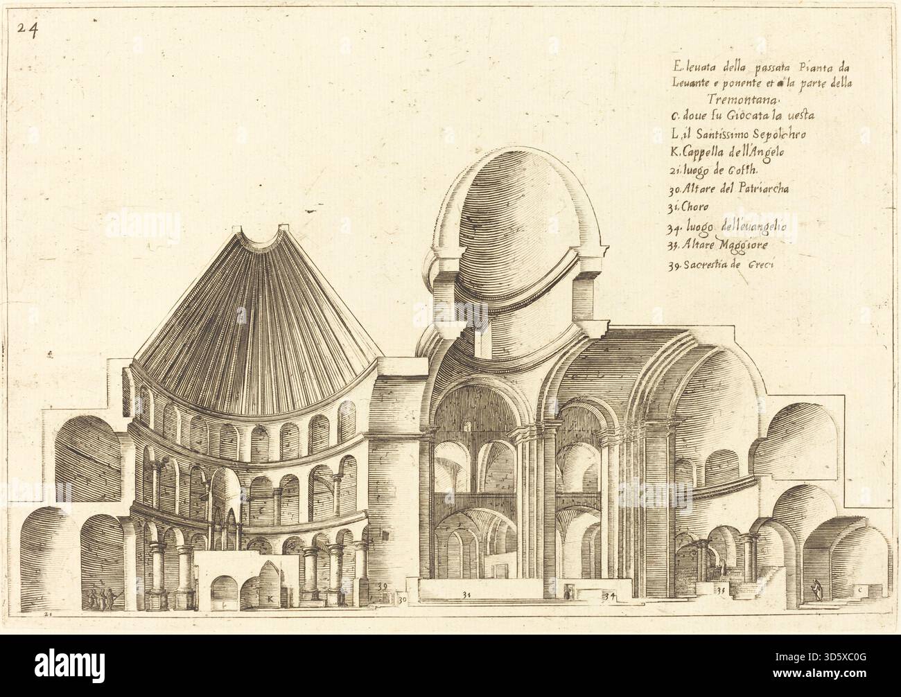 Engraving of a cross-section of the Church of the Holy Sepulchre by ...